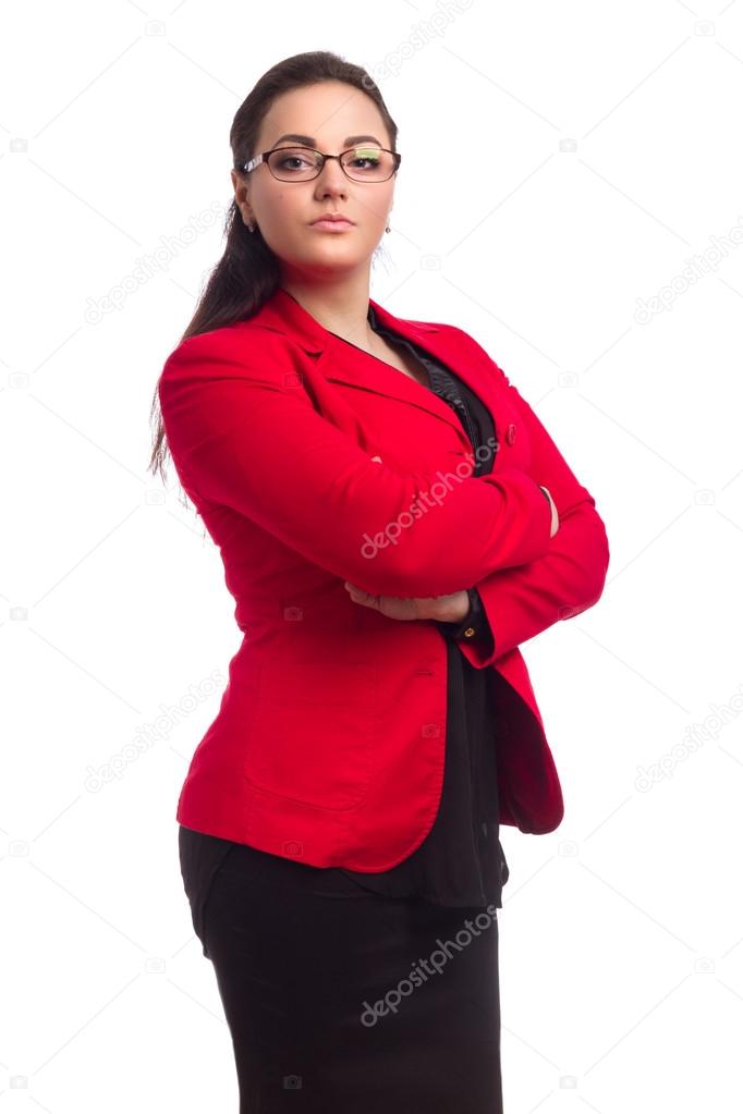 Chubby Woman In Red Jacket