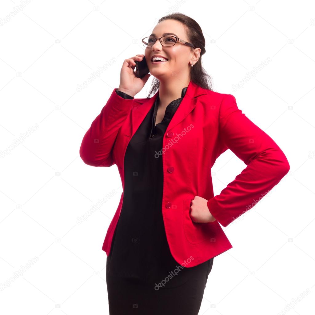 Chubby Woman In Red Jacket