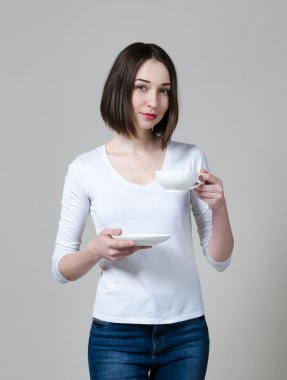 yakın portre kadar izole kadın kahve Kupası