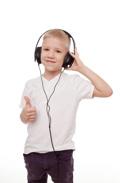 Boy in headphones, isolated on white background Royalty Free Stock Images