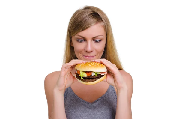 Κορίτσι με ένα Burger — Φωτογραφία Αρχείου