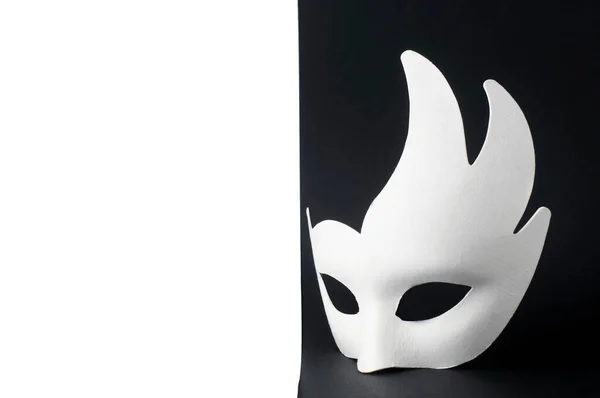 White Carnival Mask Black White Background Mask Stands Black Background — Stock Photo, Image