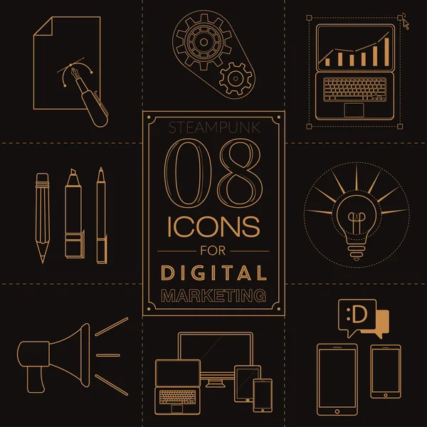 Steampunk icons for digital marketing — Stock Vector