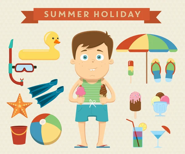 Vacaciones de verano carácter diseño — Vector de stock