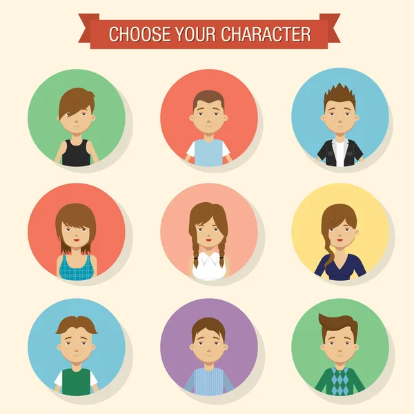 Flat character icons. — Stock Vector