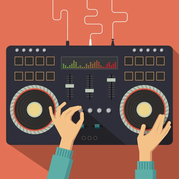 Dj controller piatto con le mani . — Vettoriale Stock