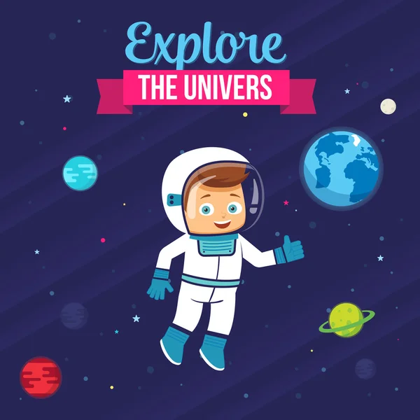 Explora el Universo. Astronauta lindo — Vector de stock