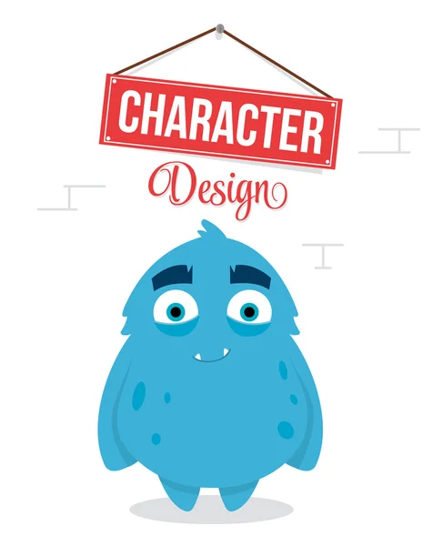 Cute Blue Monster Character Desig — Stock Vector