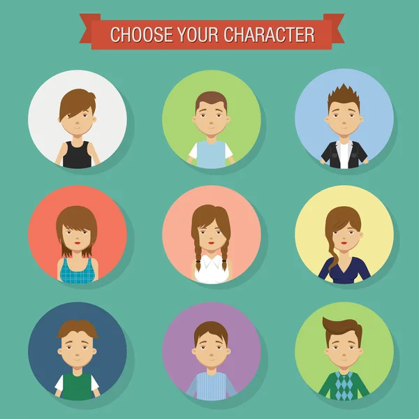 Flat character icons. — Stock Vector