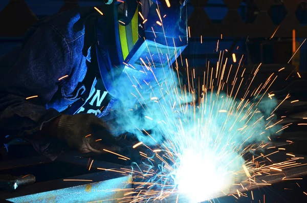 Welders working at the factory made metal — Stock Photo, Image