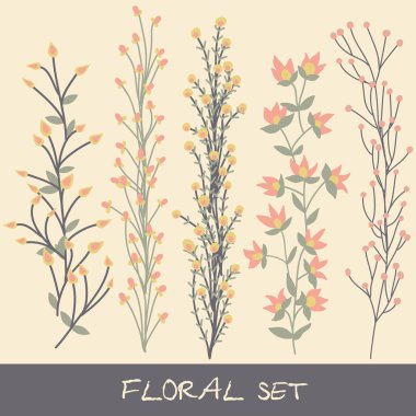 Vektör çiçek ayarlayın. Yaprakları, çiçekleri ile koleksiyonu