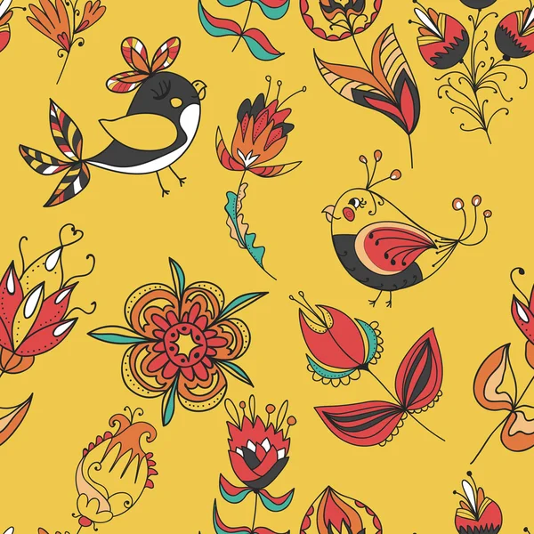 Fleurs et oiseaux motif de texture sans couture — Image vectorielle