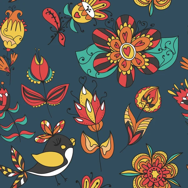 花和鸟的无缝纹理图案 — 图库矢量图片