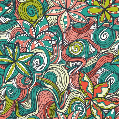 çiçek desenli renkli çiçek açan çiçekler ve dalgalar