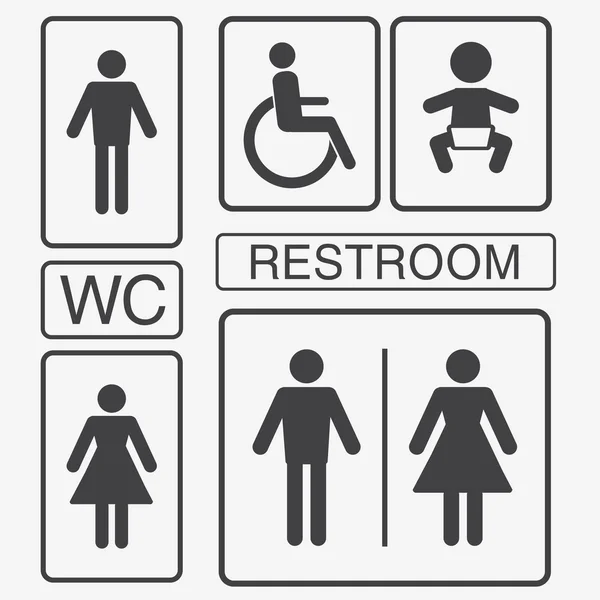 Icônes de toilettes vectorielles : dame, homme, enfant et handicap — Image vectorielle