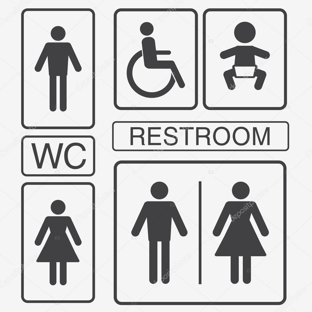 Vector restroom icons: lady, man, child and disability