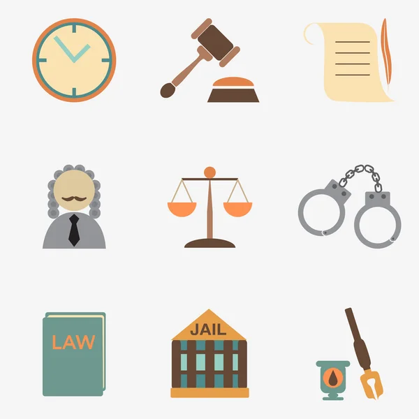 Wet rechter pictogram set, justitie teken — Stockvector