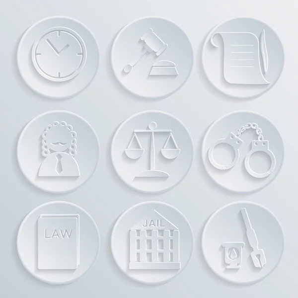 Prawo sędzia ikonę zestaw, sprawiedliwości znak — Wektor stockowy