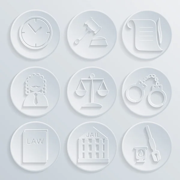 Lagen domare icon set, rättvisa tecken — Stock vektor