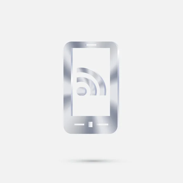 Smartphone z ikony rss srebrny symbol — Wektor stockowy