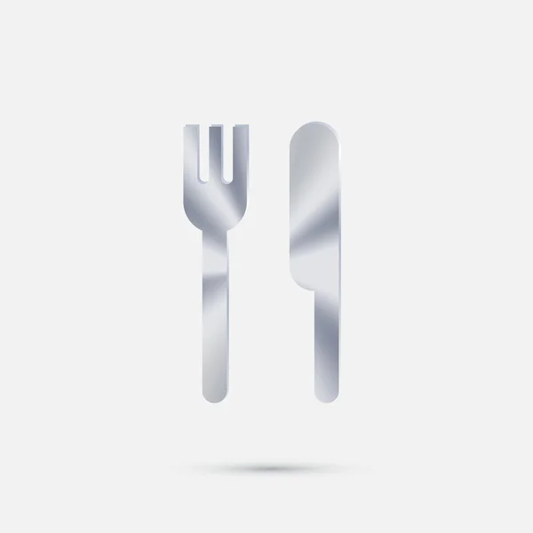 Fourchette et couteau icône argent — Image vectorielle