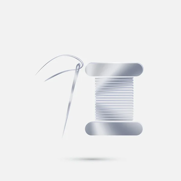 Bobine de fil et aiguille icône argentée — Image vectorielle