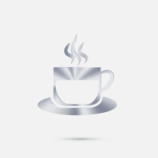 Cup of hot drink  silver icon — Stock Vector