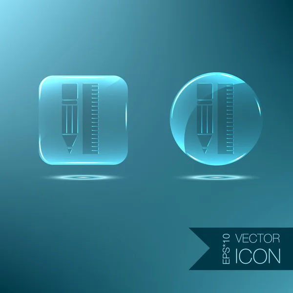 Regla y lápiz icono azul — Vector de stock