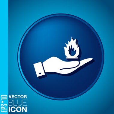 Bir el ateş işareti tutuyor..