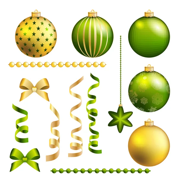 Noel dekoratif top ve şerit kümesi — Stok Vektör