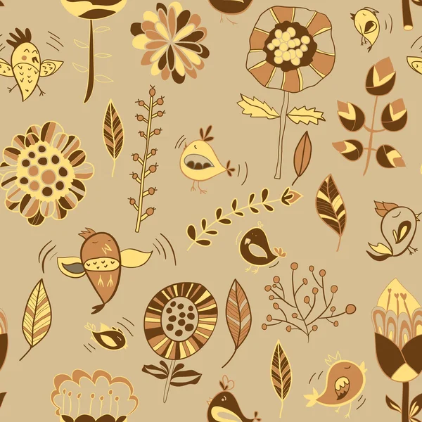 Fleurs et oiseaux motif de texture sans couture — Image vectorielle