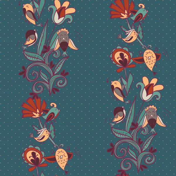 Patrón de textura inconsútil de flores y pájaros — Archivo Imágenes Vectoriales