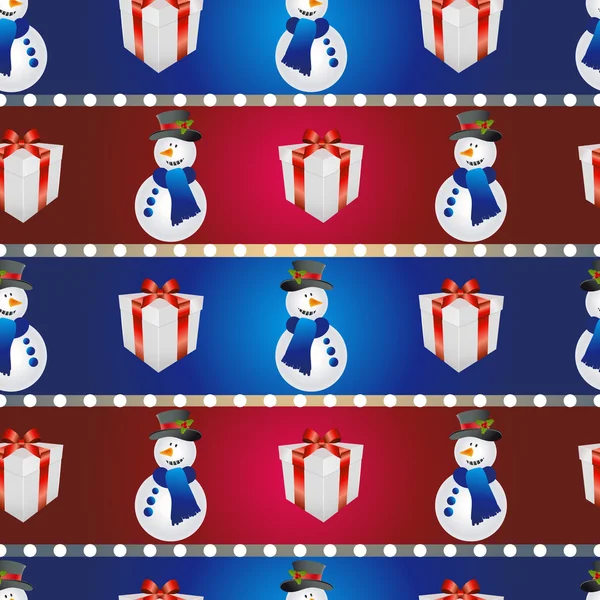 Año nuevo patrón con muñeco de nieve y regalo. Navidad textura relleno — Archivo Imágenes Vectoriales