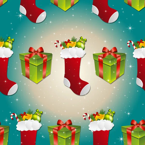 Neujahrsmuster mit Socken für Geschenke und Geschenke — Stockvektor