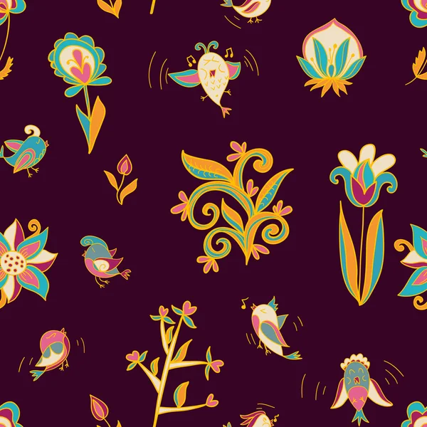 Bloemen en vogels patroon — Stockvector