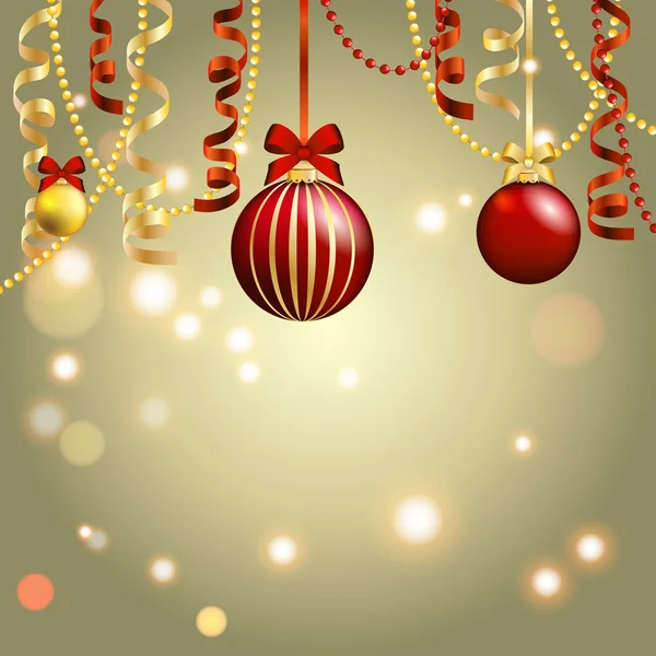 Novoroční přání. Vánoční koule s lukem a stuha. — Stockový vektor