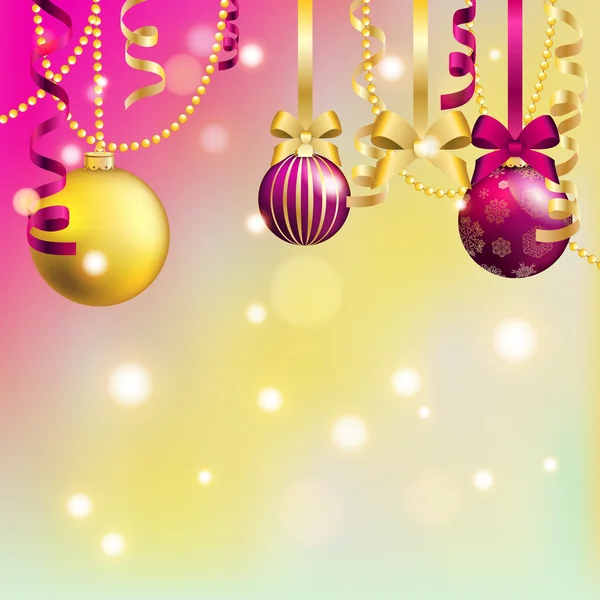 Ano Novo cartão de saudação. Bola de Natal com arco e fita . — Vetor de Stock