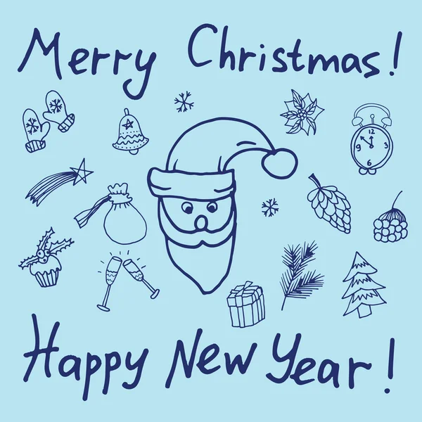 Christmas sketch. Congratulations with New year in Typographic style. — Stock Vector