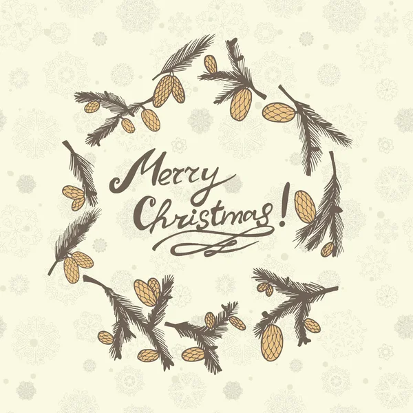 Fir cones Greeting card. Congratulations with new year and Christmas. — Stock Vector
