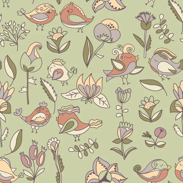 Bloemen en vogels patroon — Stockvector