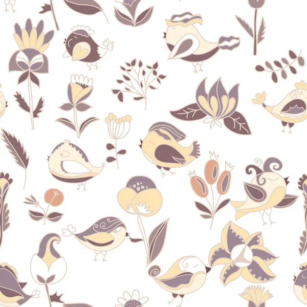 Bloemen en vogels patroon — Stockvector