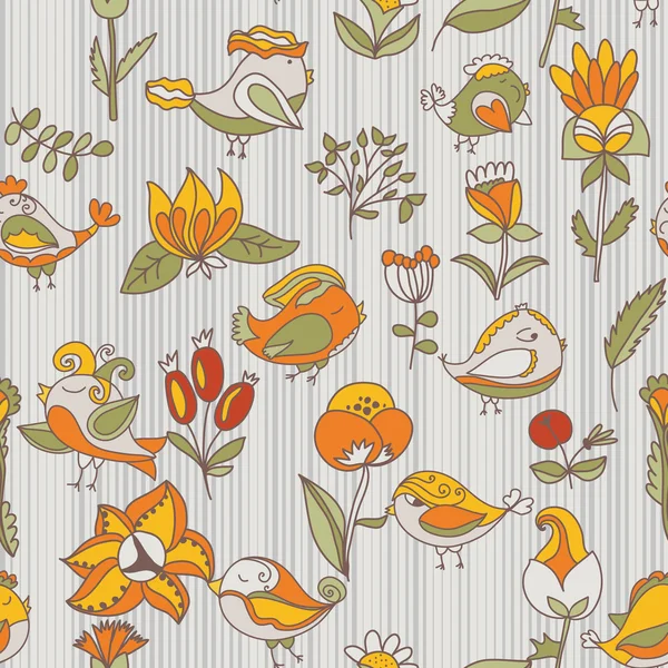 Bloemen en vogels patroon — Stockvector