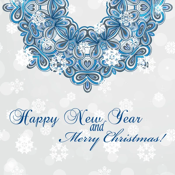 Neujahrsgrußkarte. Glückwunsch zu Weihnachten. Kreis Spitze handgezeichnete Ornament-Karte — Stockvektor