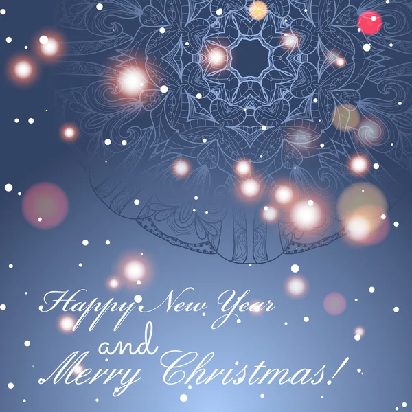 Νέο έτος ευχετήρια κάρτα. Συγχαρητήρια για τα Χριστούγεννα. Κύκλος δαντέλα κάρτα χέρι διελκυνθεί στολίδι — Διανυσματικό Αρχείο