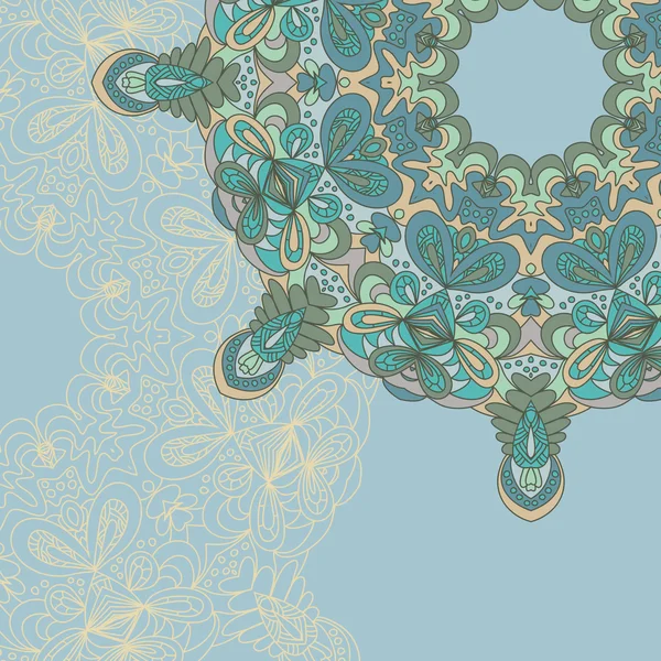 Círculo de encaje dibujado a mano fondo abstracto. Tarjeta de adorno. Patrón redondo ornamental — Vector de stock