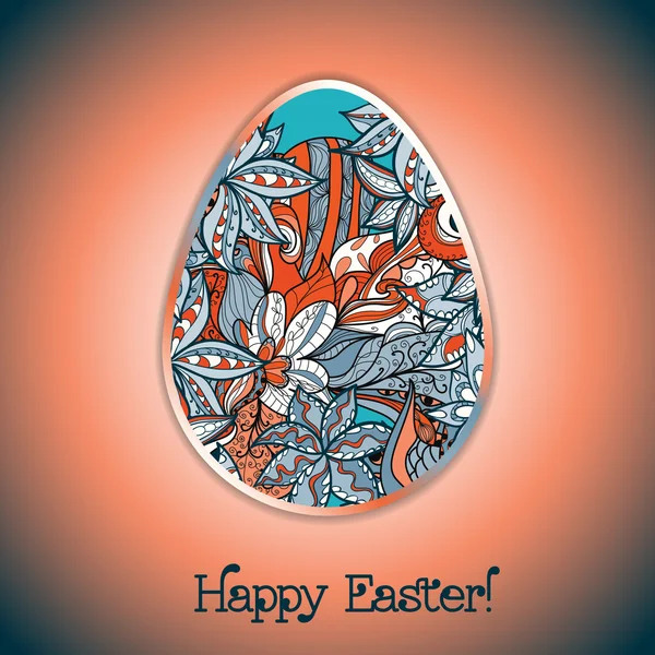 Easter egg greeting card with abstract hand drawn ornament. — Stock Vector