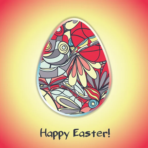 Easter egg wenskaart met abstract hand getrokken ornament. — Stockvector