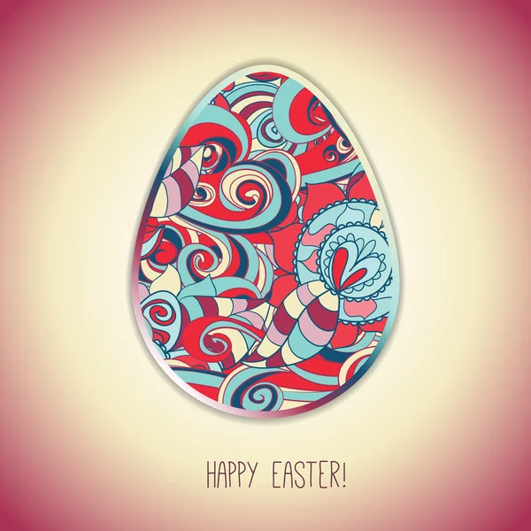 Easter egg wenskaart met abstract hand getrokken ornament. — Stockvector