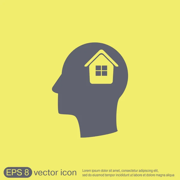 Icon of head   with house — Stock Vector