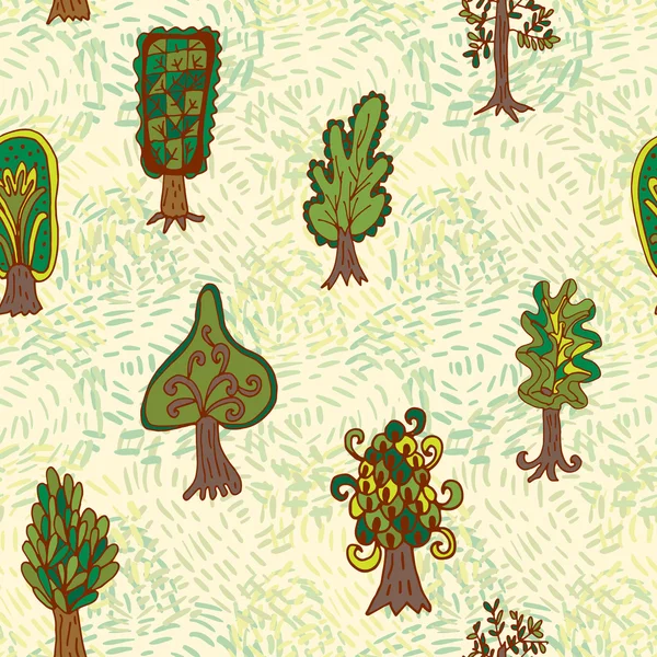 Arbres forestiers motif sans couture — Image vectorielle